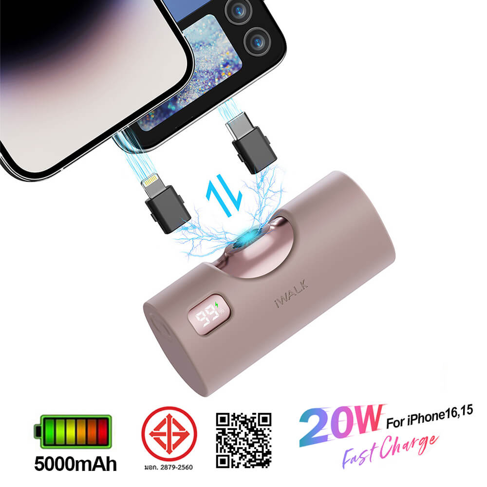 POWERBANK IWALK LINKPODX 5000 MAH ROSEGOLD COLOR SWICHABLE TO LIGHTNING OR TYPEC CONECTOR