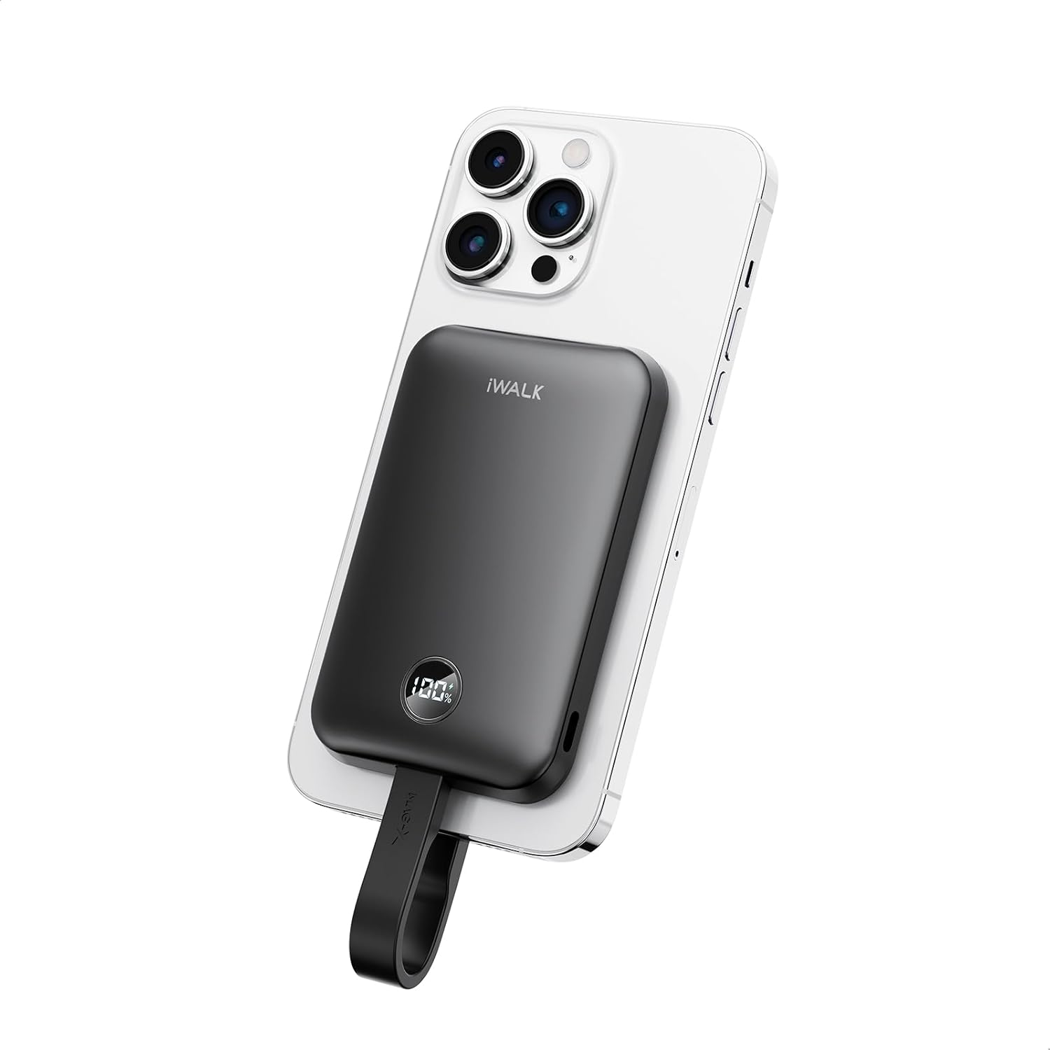 Powerbank IWALK Power Hybrid 10000mAh Black color MagSafe Magnetic Charging support 30W Fast Chargie with TypeC and Lightning Built-in Cables