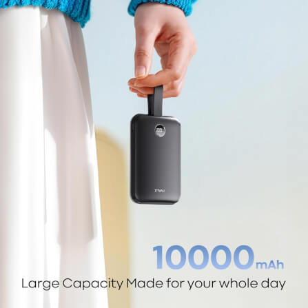 Powerbank IWALK Power Hybrid 10000mAh Black color MagSafe Magnetic Charging support 30W Fast Chargie with TypeC and Lightning Built-in Cables