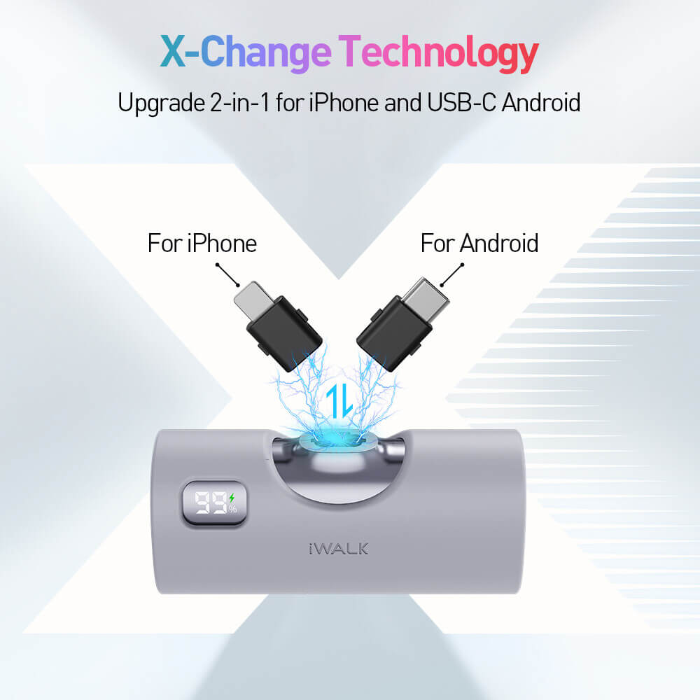 POWERBANK IWALK LINKPODX 5000 MAH SILVER COLOR SWICHABLE TO LIGHTNING OR TYPEC CONECTOR