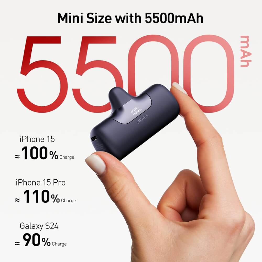 Powerbank IWALK LINKPOD5 5500 MAH TypeC Black Color support 22.5W FastCharge