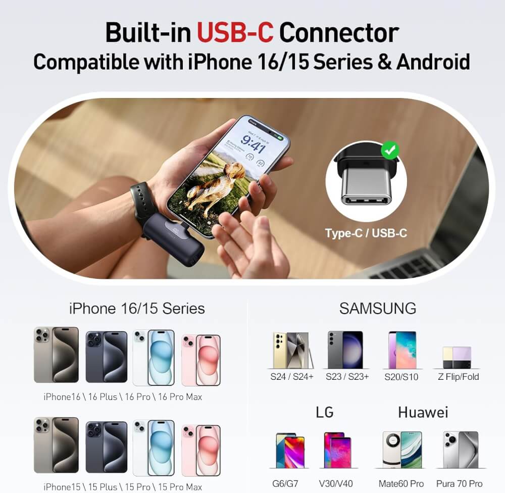 Powerbank IWALK LINKPOD5 5500 MAH TypeC Black Color support 22.5W FastCharge