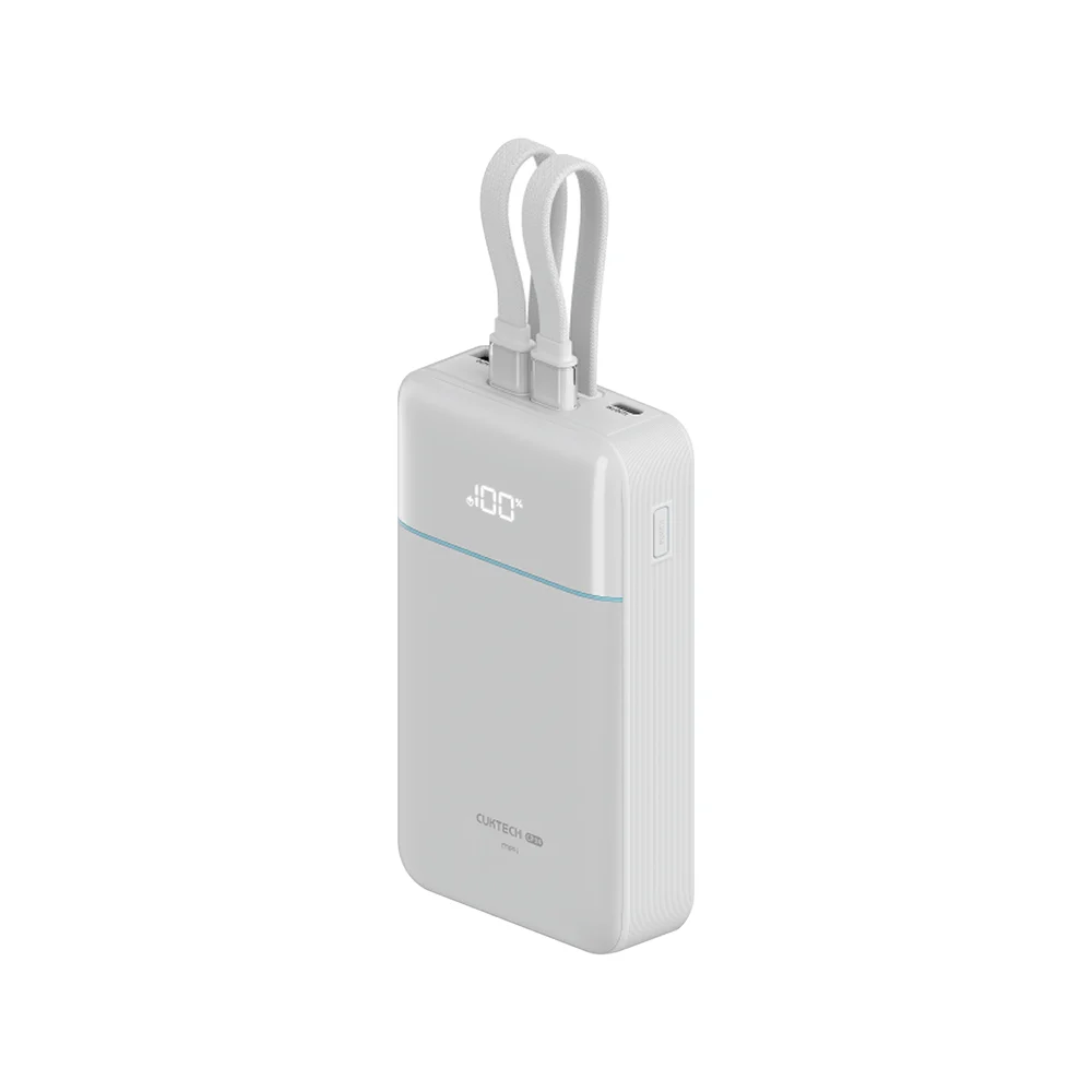 CUKTECH LPB200NL POWER BANK, WHITE, 20000 MAH, CCC STANDARD, FAST CHARGING WITH USB-C 40W AND USB-A 22.5W CABLE