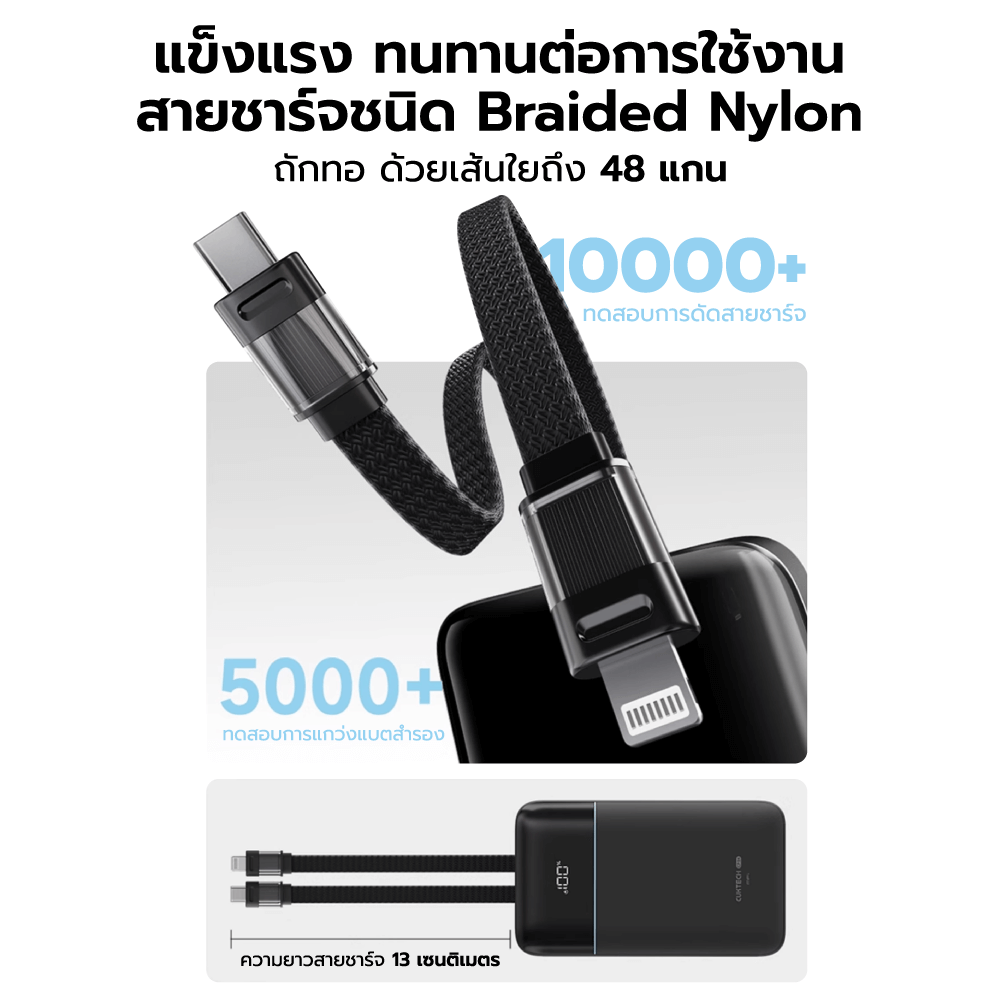 CUKTECH LPB200NL POWER BANK, WHITE, 20000 MAH, CCC STANDARD, FAST CHARGING WITH USB-C 40W AND USB-A 22.5W CABLE