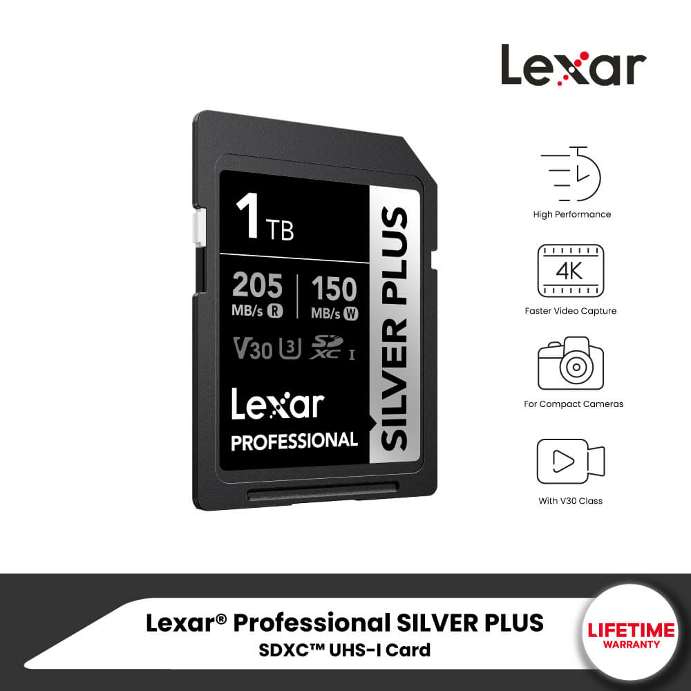 MEMORY CARD LEXAR SILVER PLUS 1TB UHS-I U3 V30 SD CARD FULL-HD 3D 4K RW205/150MB/S ZLSDSIPL001T-BNNNG)