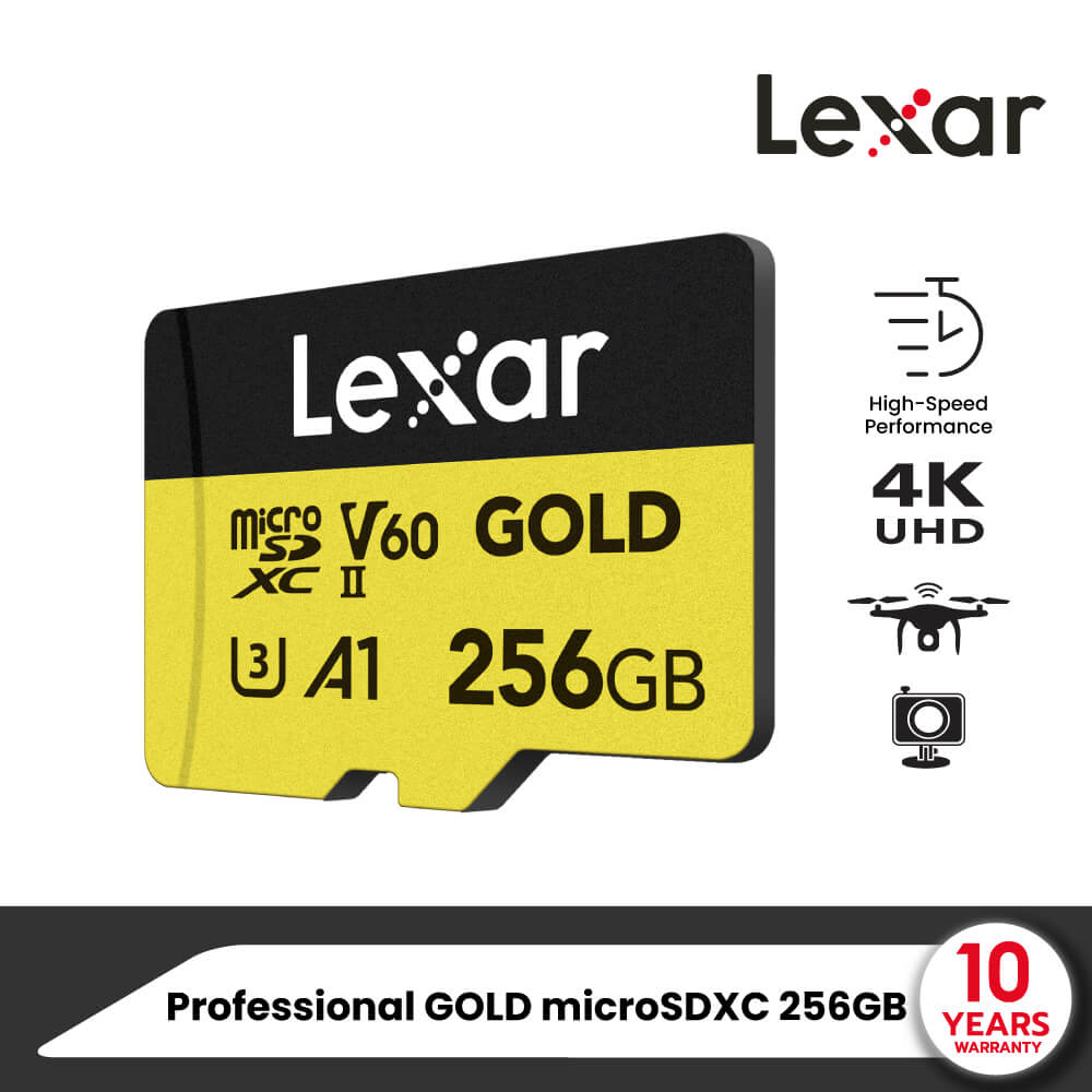 MEMORY CARD LEXAR GOLD MICROSD CARD 256GB UHS-II U3 V60 FULL-HD 3D 4K RW280/100MB/S (LMSGOLD256G)