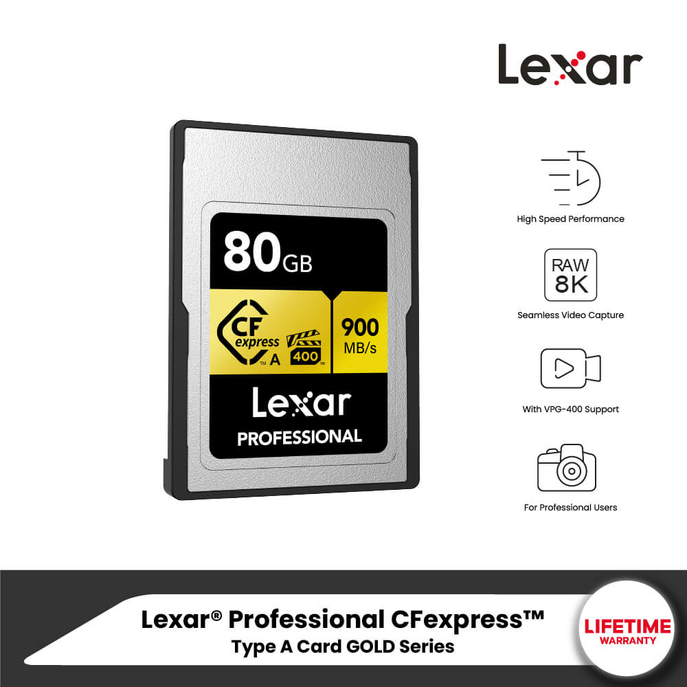 MEMORY CARD LEXAR CFEXPRESS TYPE A 80GB VPG400 RAW 8K RW900/800MB/S (LCAGOLD080G) FOR SONY