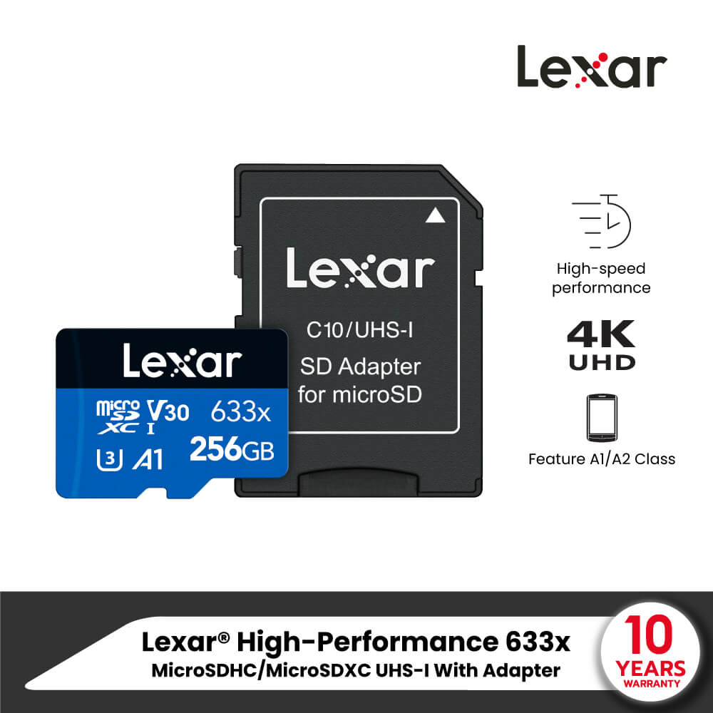 MEMORY CARD LEXAR 633X MICROSD CARD 256GB WADAPTER RW100/45MB/S (LSDMI256BB633A)