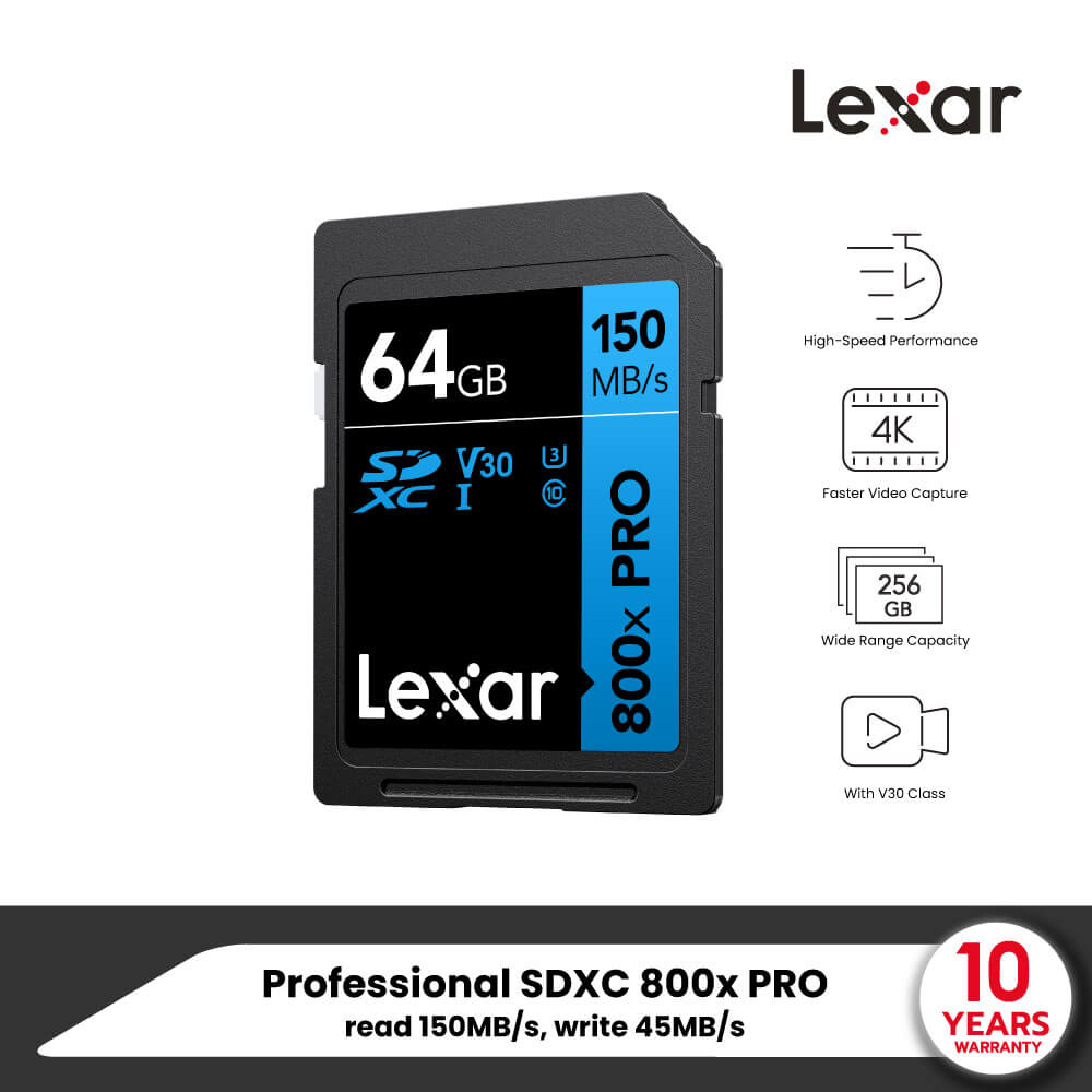 MEMORY CARD LEXAR 800XPRO 64GB SD CARD BLUE SERIES FULL-HD 4K RW150/45MB/S (LSD0800P064G-BNNNG)