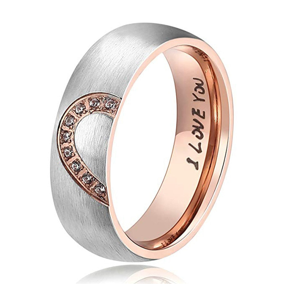 Heart Lovers Couple Rings Rose Gold/Black Color