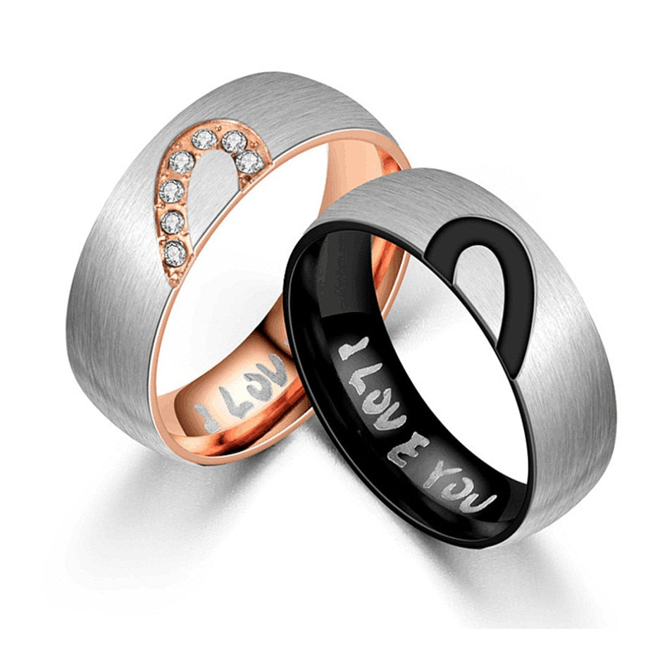 Heart Lovers Couple Rings Rose Gold/Black Color